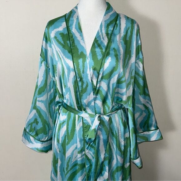 DVF x Target XL Disco Zebra White Blue Green Long Satin Belted Open Front - Picture 8 of 16